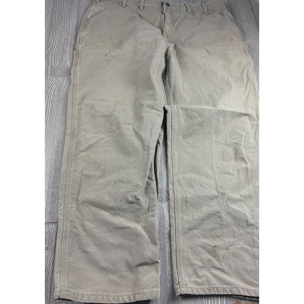 Carhartt Mens Carpenter Pants Tan Canvas Workwear Relaxed Fit Inseam 32